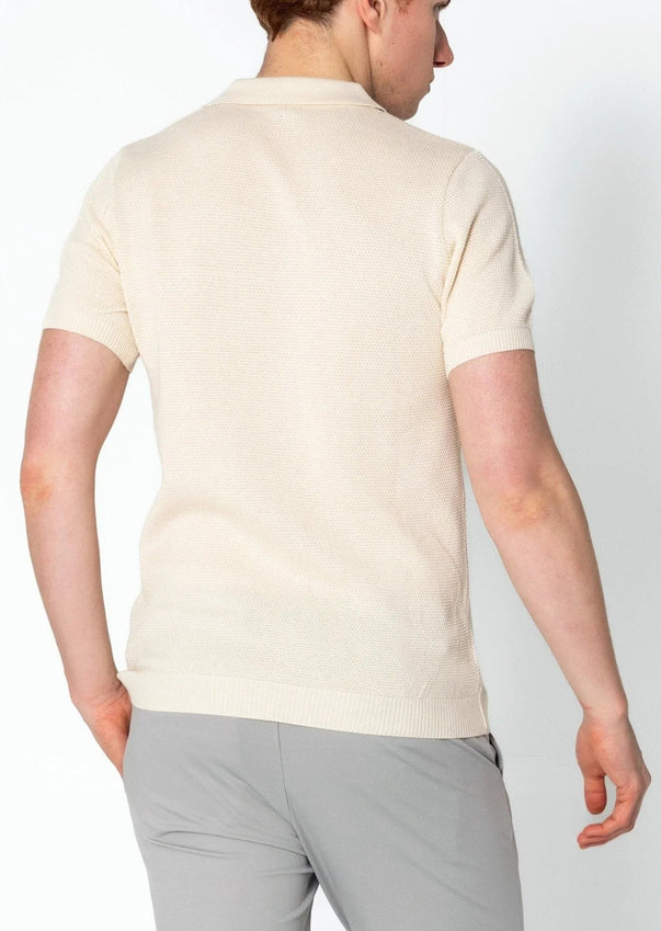 Jersey Knit V-neck Polo - Beige