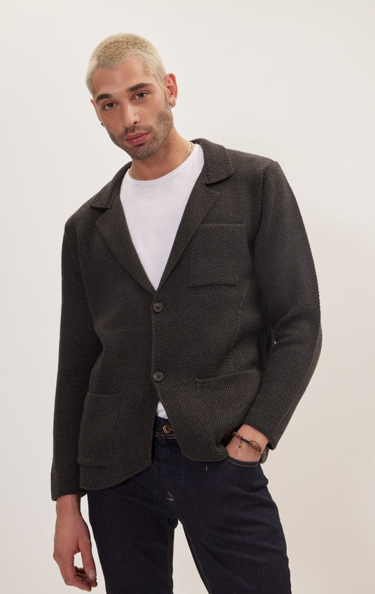 Knitted Notch Laper Fitted Blazer - Anthracite