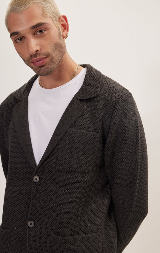Knitted Notch Laper Fitted Blazer - Anthracite