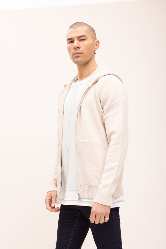 Knitted Zipper Hoodie - Stone