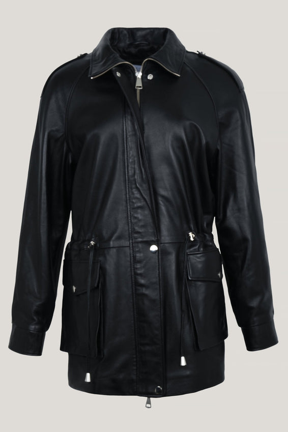 Lambskin Leather Safari Jacket - Black