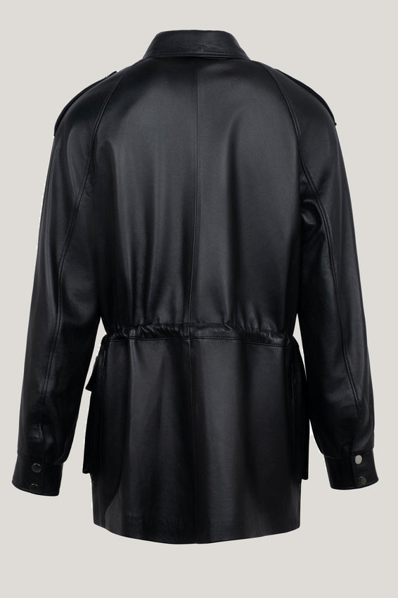 Lambskin Leather Safari Jacket - Black