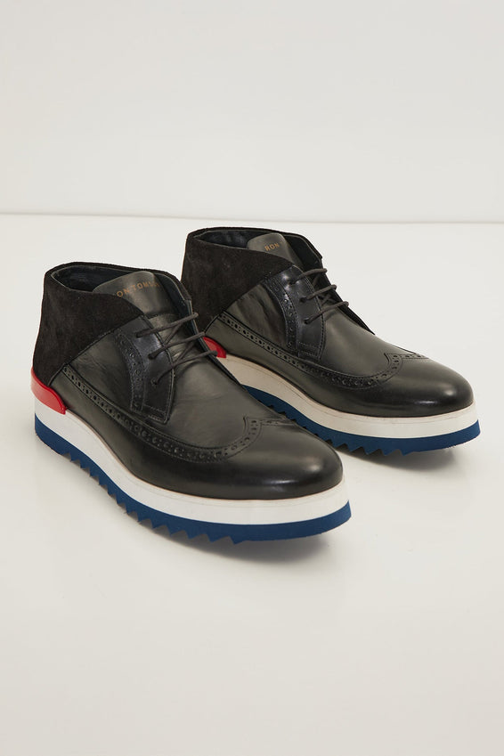 Leather Wingtip Sneaker Boots - Black White