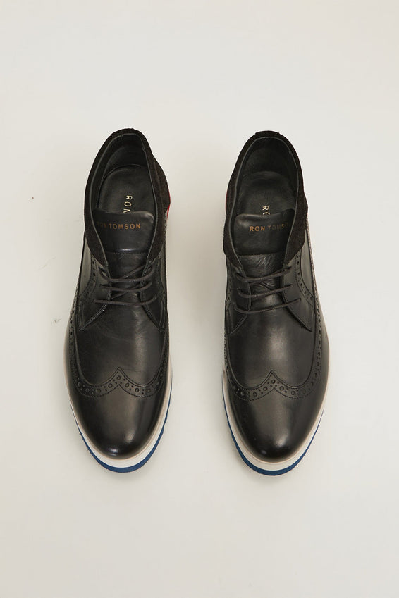 Leather Wingtip Sneaker Boots - Black White