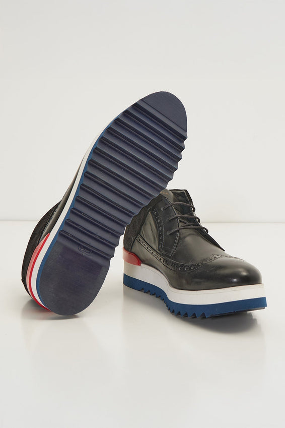 Leather Wingtip Sneaker Boots - Black White