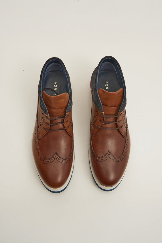 Leather Wingtip Sneaker Boots - Brown