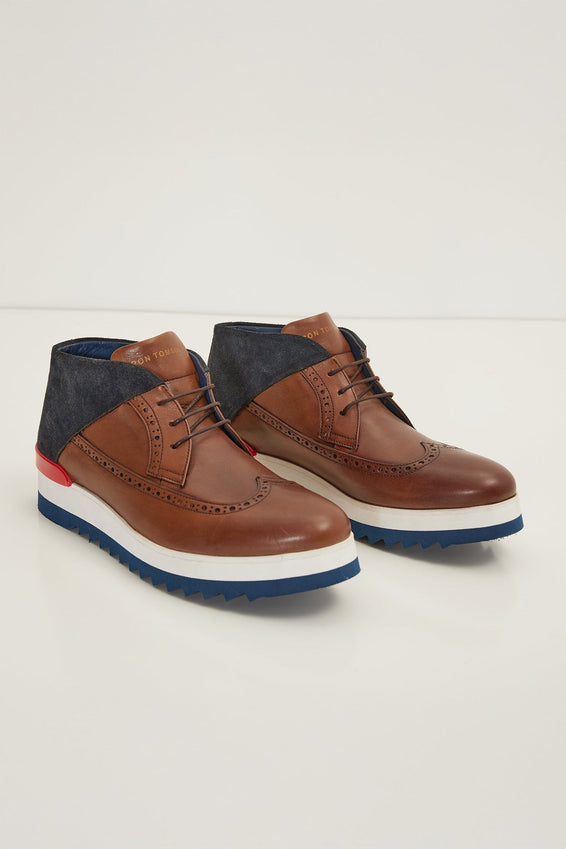Leather Wingtip Sneaker Boots - Brown