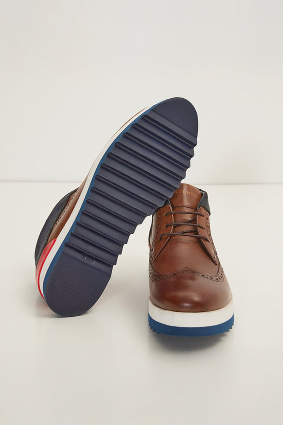 Leather Wingtip Sneaker Boots - Brown