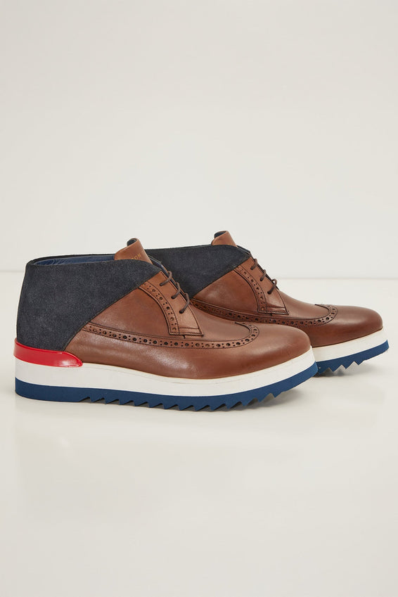 Leather Wingtip Sneaker Boots - Brown