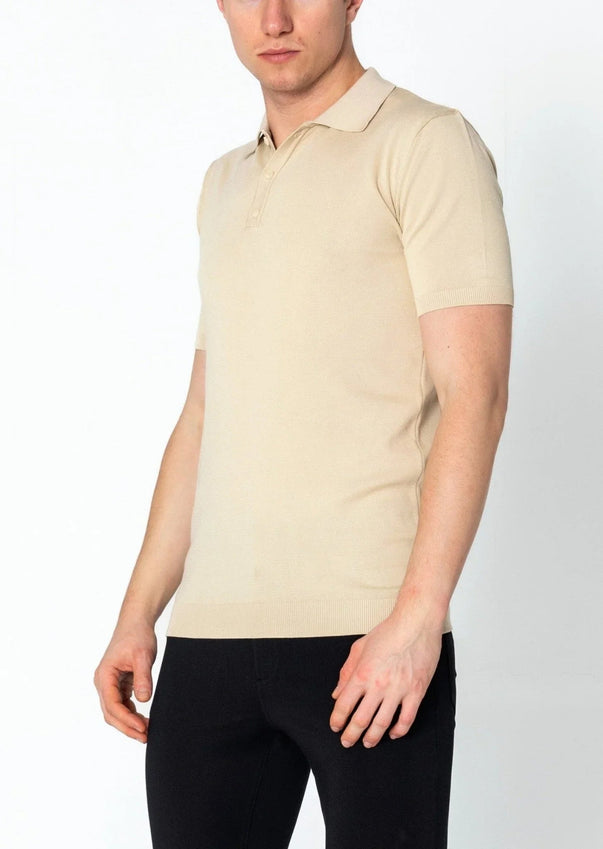 Lightweight Tonal-button Polo Tee - Beige