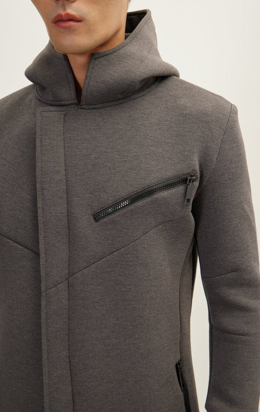 Linear Hooded Long Knit Zipper Jacket - Anthracite