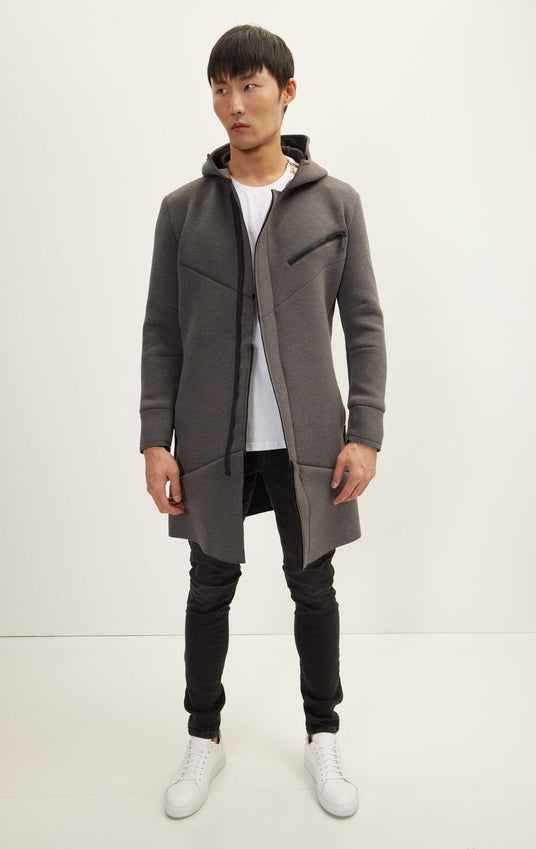 Linear Hooded Long Knit Zipper Jacket - Anthracite