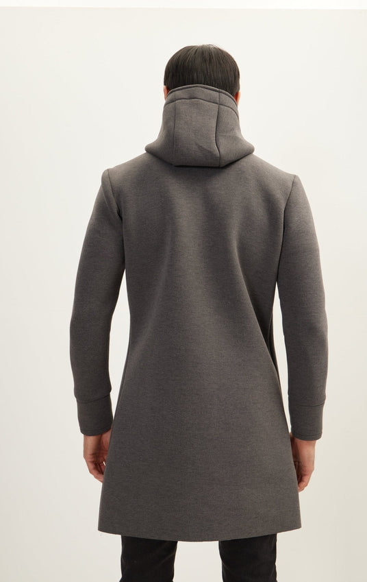 Linear Hooded Long Knit Zipper Jacket - Anthracite