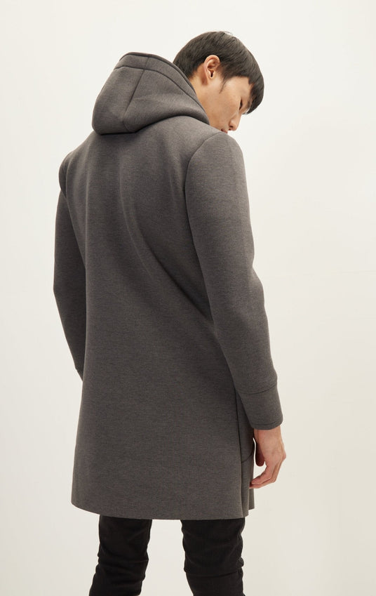 Linear Hooded Long Knit Zipper Jacket - Anthracite