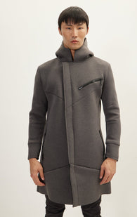 Linear Hooded Long Knit Zipper Jacket - Anthracite