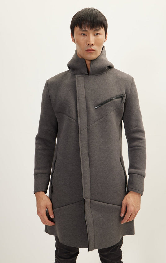 Linear Hooded Long Knit Zipper Jacket - Anthracite