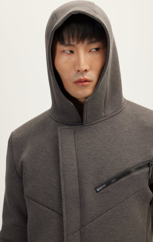 Linear Hooded Long Knit Zipper Jacket - Anthracite