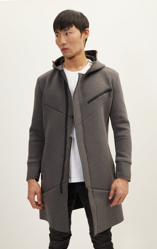 Linear Hooded Long Knit Zipper Jacket - Anthracite