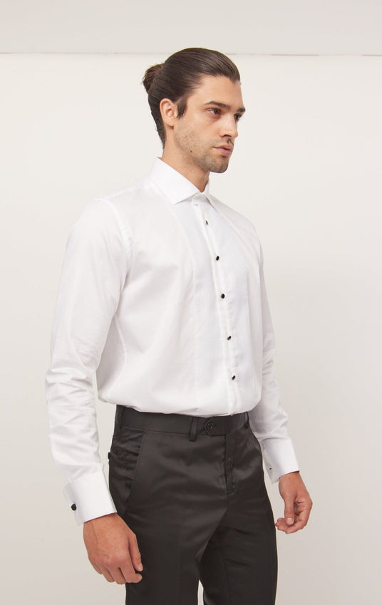 Lurex Paneled Spread Collar Shirt - White White