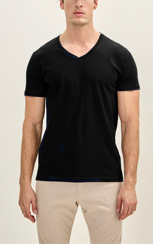 100% Cotton V-Neck T-Shirt - Black