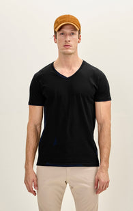 100% Cotton V-Neck T-Shirt - Black
