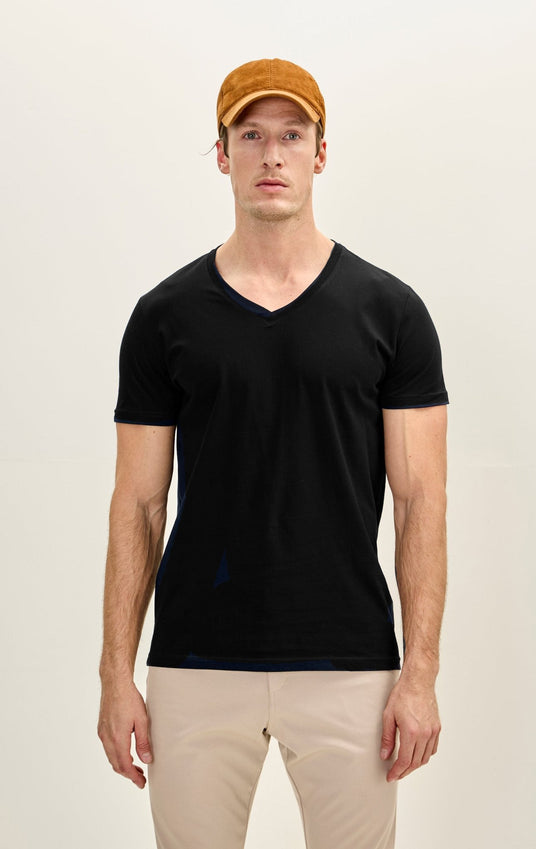 100% Cotton V-Neck T-Shirt - Black