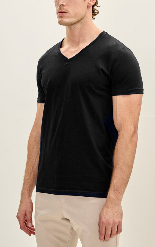 100% Cotton V-Neck T-Shirt - Black