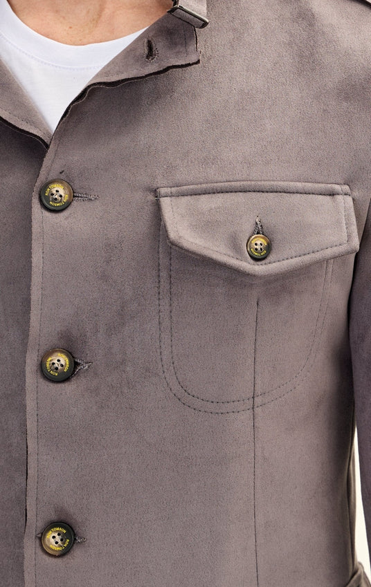 Microsuede Lightweight Safari Jacket - Grey