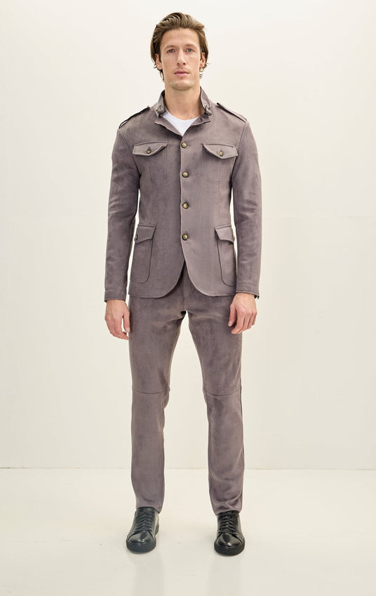 Microsuede Lightweight Safari Jacket - Grey