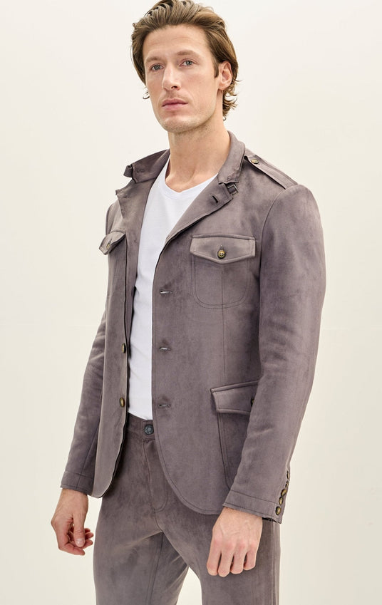 Microsuede Lightweight Safari Jacket - Grey