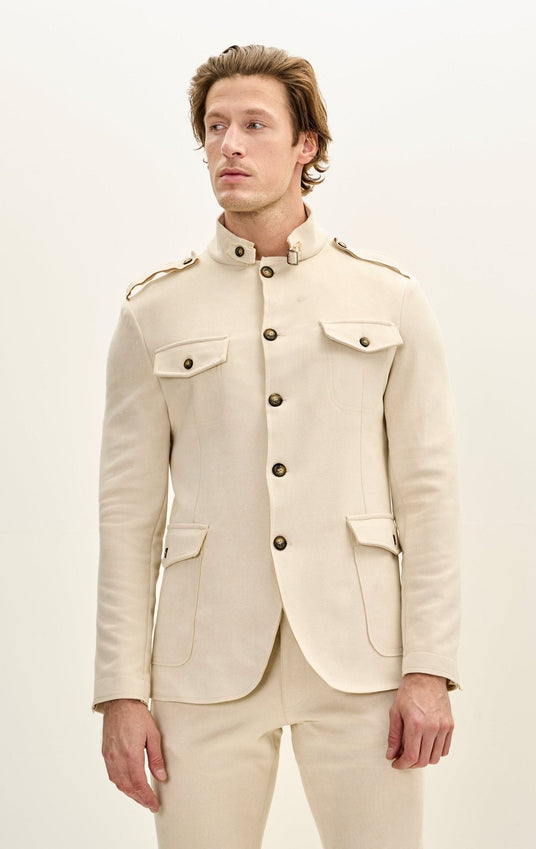 Microsuede Lightweight Safari Jacket - Off White