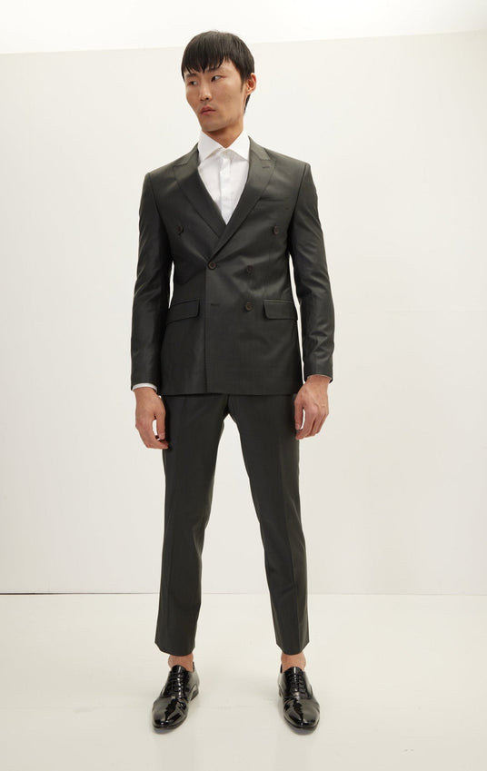 Merino Wool Double Breasted Suit - Charcoal