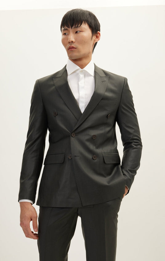 Merino Wool Double Breasted Suit - Charcoal