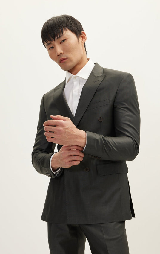 Merino Wool Double Breasted Suit - Charcoal