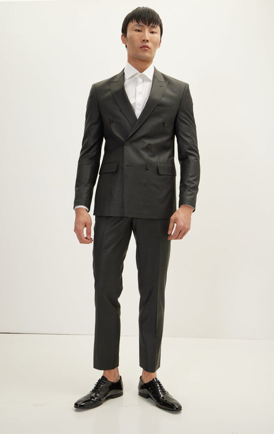 Merino Wool Double Breasted Suit - Charcoal