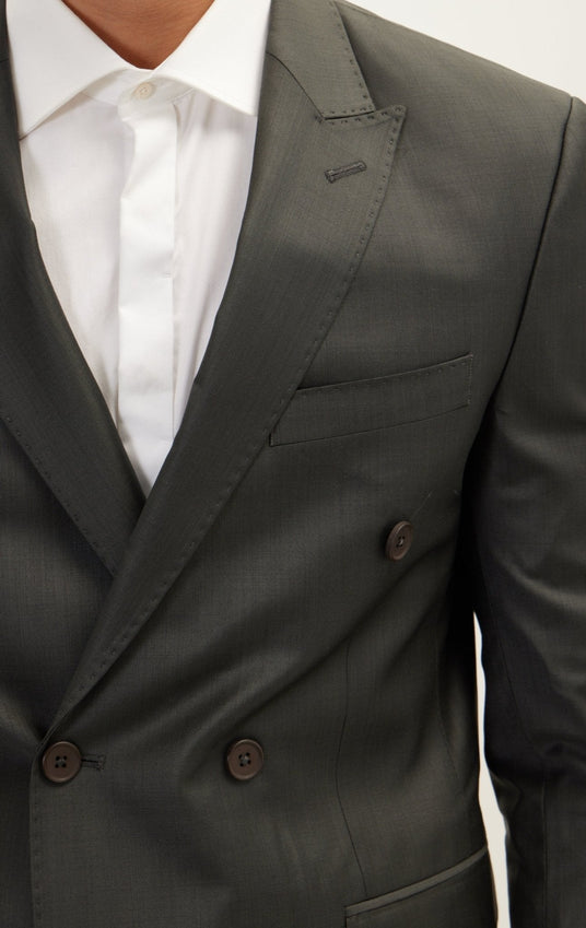 Merino Wool Double Breasted Suit - Charcoal