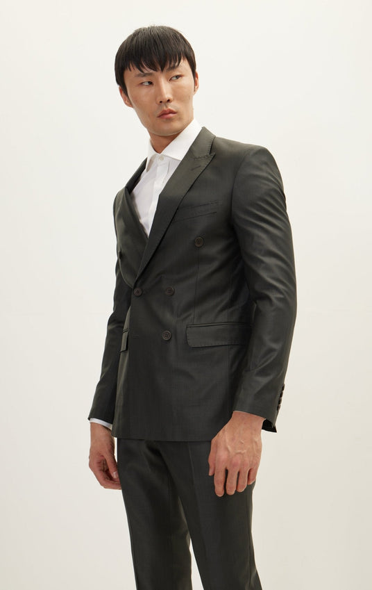 Merino Wool Double Breasted Suit - Charcoal