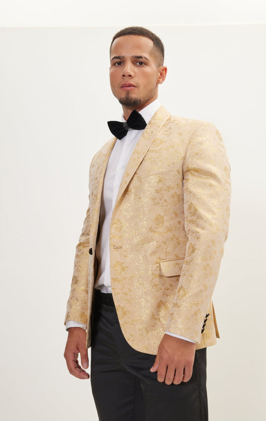 Metallic Foil Shimmer Tuxedo Jacket - Nude Gold