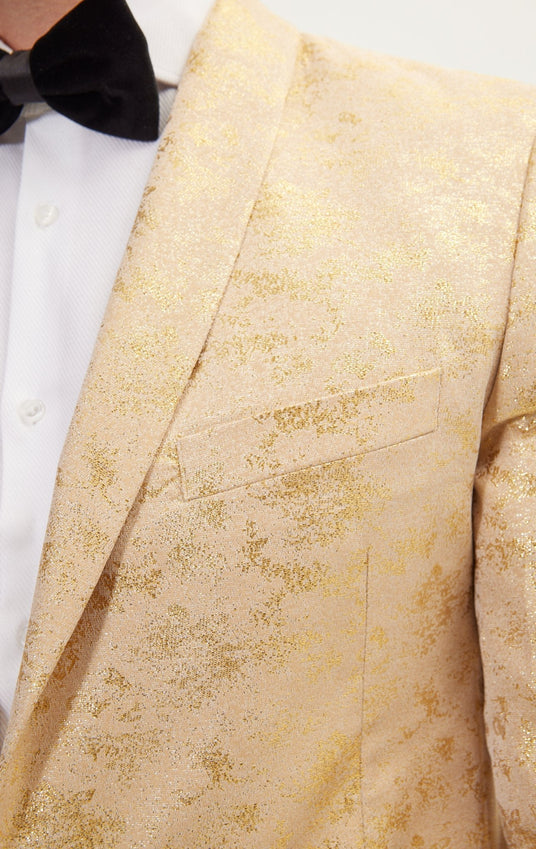Metallic Foil Shimmer Tuxedo Jacket - Nude Gold