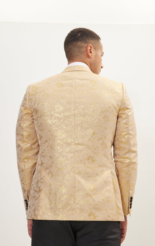 Metallic Foil Shimmer Tuxedo Jacket - Nude Gold