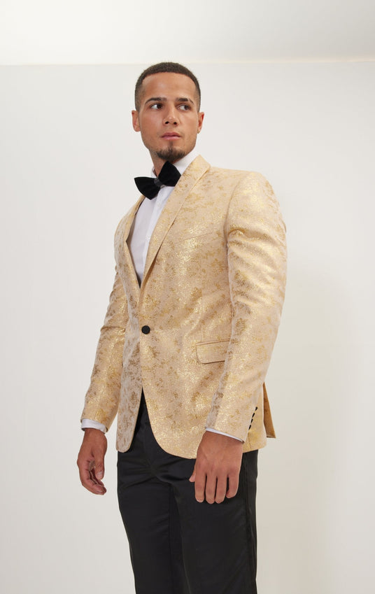 Metallic Foil Shimmer Tuxedo Jacket - Nude Gold