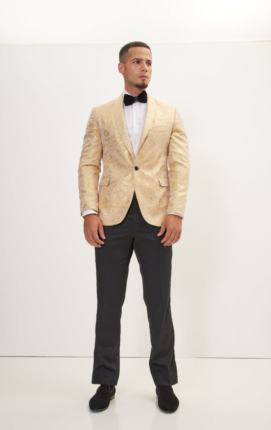 Metallic Foil Shimmer Tuxedo Jacket - Nude Gold