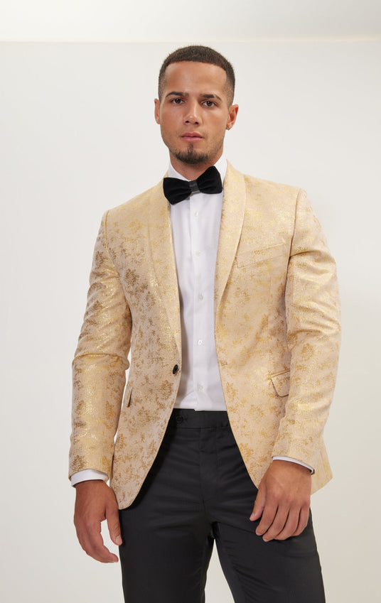 Metallic Foil Shimmer Tuxedo Jacket - Nude Gold