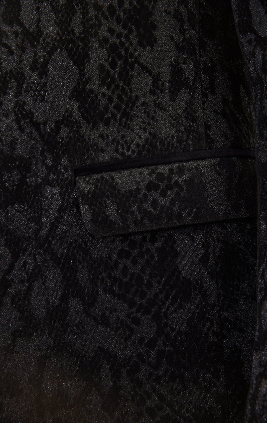 Metallic Velvet Flocking Tuxedo Jacket - Black