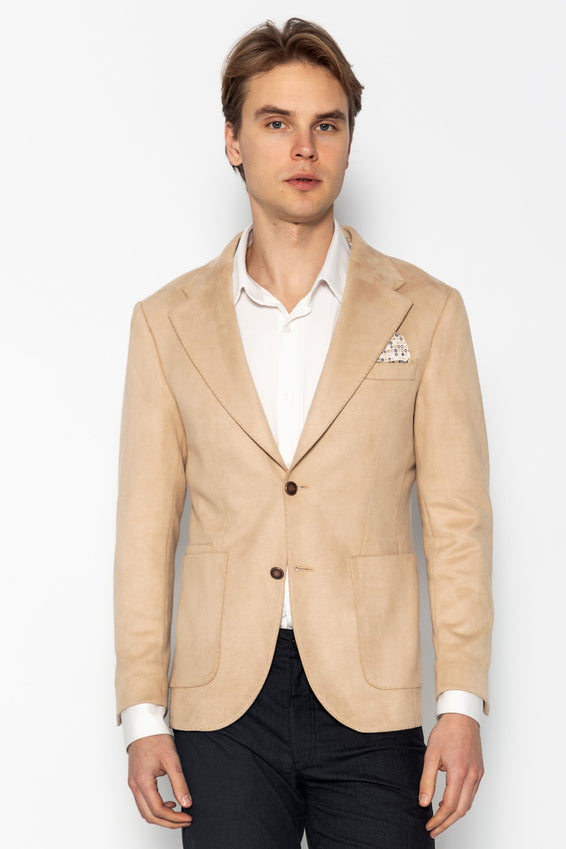 Microfiber Lightweight Notch Lapel Blazer - Off White