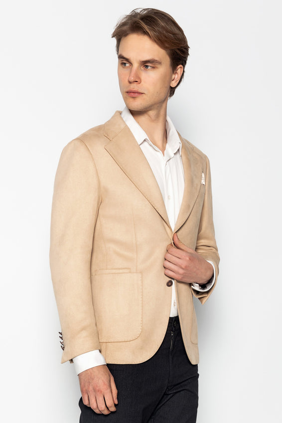 Microfiber Lightweight Notch Lapel Blazer - Off White