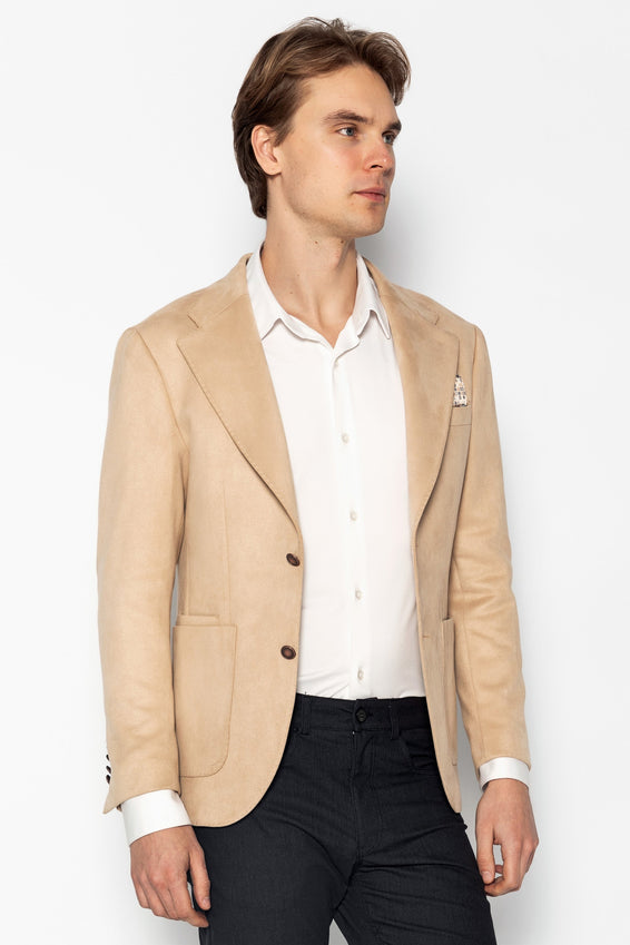 Microfiber Lightweight Notch Lapel Blazer - Off White