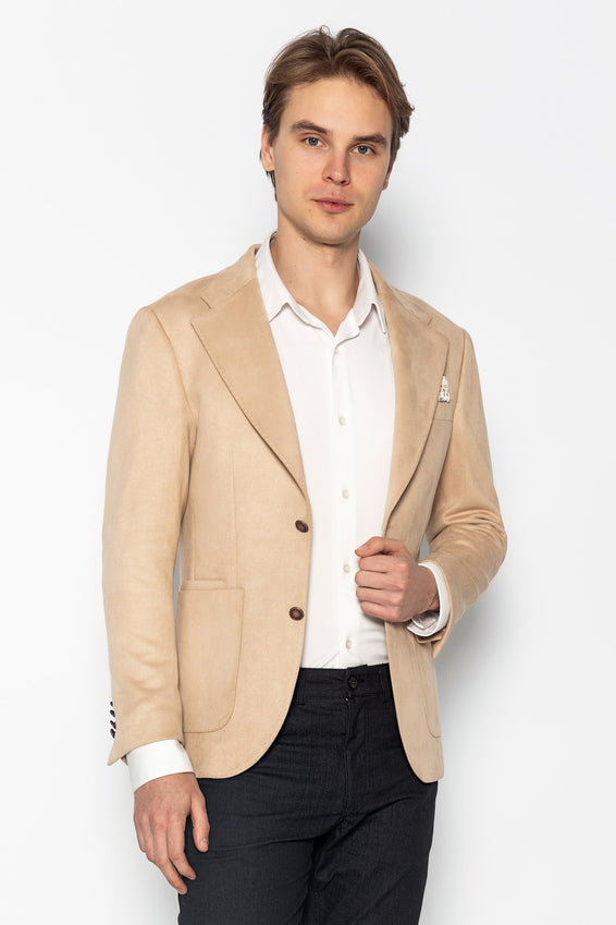 Microfiber Lightweight Notch Lapel Blazer - Off White