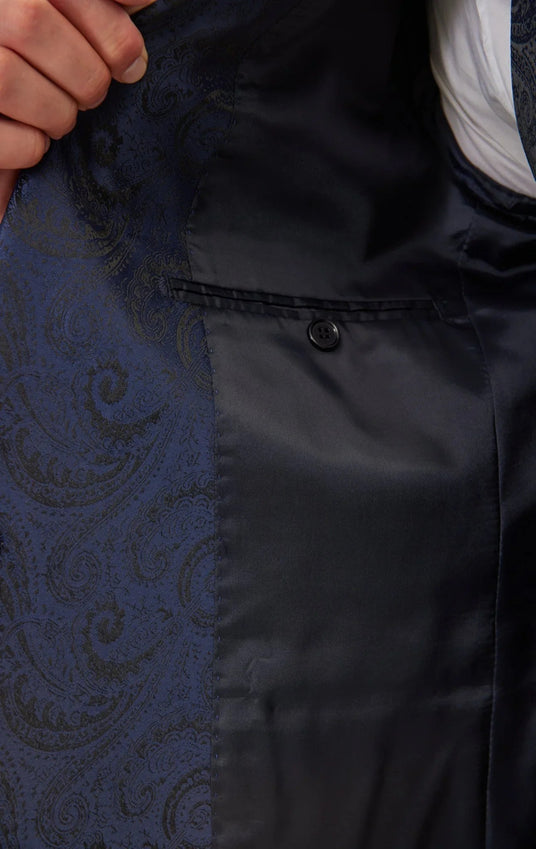 Paisley High Peak Lapel Tuxedo Jacket - Navy