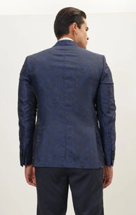 Paisley High Peak Lapel Tuxedo Jacket - Navy